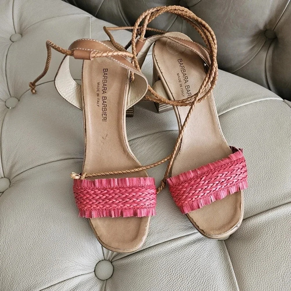 Barbara Barbieri Leather Ankle Tie Sandals High Heel Italy Red Brown  size 8.5 - Picture 4 of 6